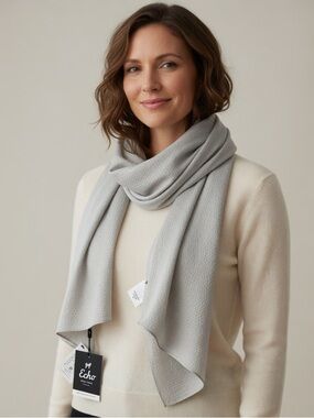 NWT Echo New York 100% Silk Scarf – Textured White Jacquard